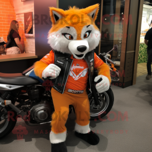 Orange Say Wolf mascot costume character dressed with a Moto Jacket and Anklets