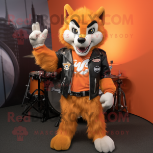 Orange Say Wolf mascot costume character dressed with a Moto Jacket and Anklets