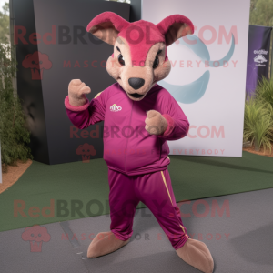 Magenta Kangaroo mascot costume character dressed with a Joggers and Belts