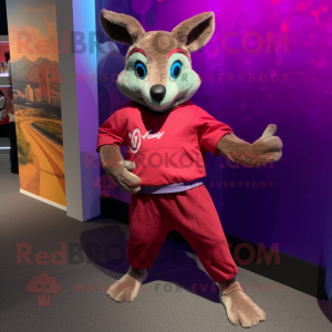 Magenta Kangaroo mascot costume character dressed with a Joggers and Belts