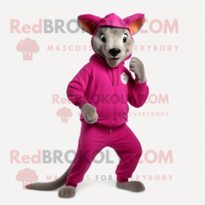 Magenta Kangaroo mascot costume character dressed with a Joggers and Belts