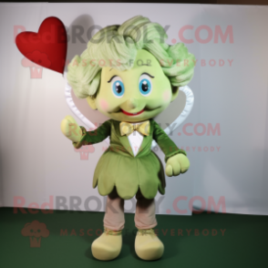 Olive Cupid mascot costume character dressed with a Blouse and Tie pins