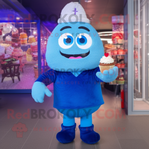 Blue Cupcake mascot costume character dressed with a Sweater and Handbags