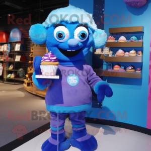 Blue Cupcake mascot costume character dressed with a Sweater and Handbags