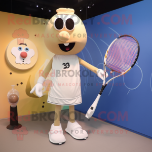 Cream Tennis Racket mascot costume character dressed with a Tank Top and Keychains