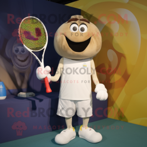 Cream Tennis Racket mascot costume character dressed with a Tank Top and Keychains