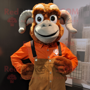 Rust Ram mascot costume character dressed with a Button-Up Shirt and Gloves