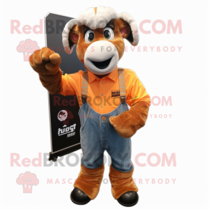 Rust Ram mascot costume character dressed with a Button-Up Shirt and Gloves