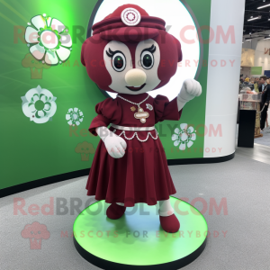 Maroon Four Leaf Clover mascot costume character dressed with a Circle Skirt and Bracelet watches