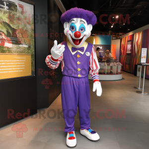 Purple Clown mascot costume character dressed with a Polo Shirt and Bracelet watches