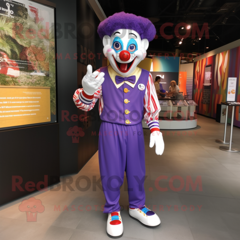 Purple Clown mascot costume character dressed with a Polo Shirt and Bracelet watches Purple Clown mascot costume character dressed with a Polo Shirt and Bracelet watches