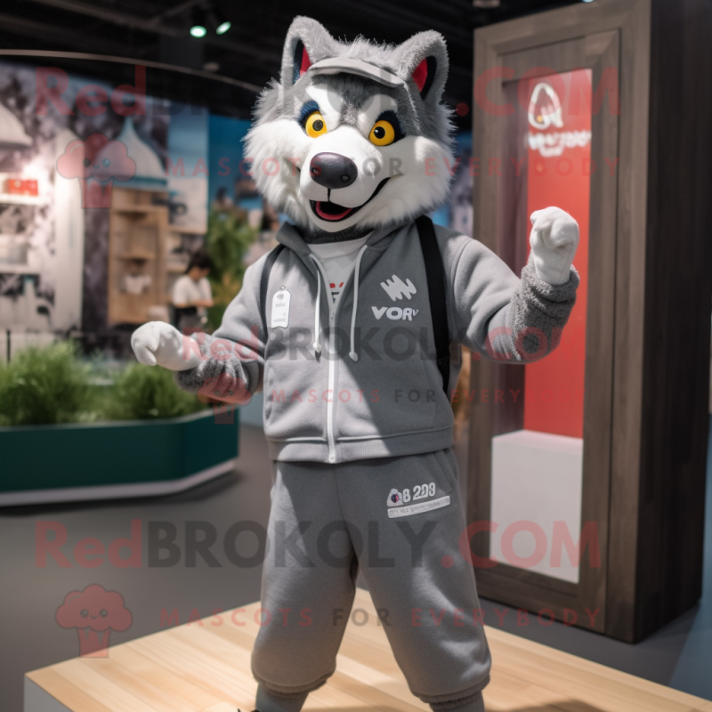 Wolf mascot costume character dressed with a Sweatshirt and Suspenders -  Mascot Costumes - Redbrokoly.com Sizes L (175-180CM)