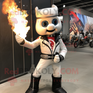 White Fire Eater mascot costume character dressed with a Moto Jacket and Handbags