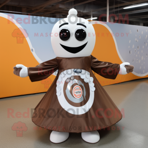 Brown Soda Can mascot costume character dressed with a Circle Skirt and Shoe clips