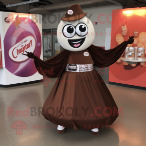 Brown Soda Can mascot costume character dressed with a Circle Skirt and Shoe clips