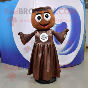 Brown Soda Can mascot costume character dressed with a Circle Skirt and Shoe clips