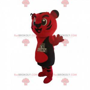 Mascotte de tigre rouge et noir très heureux - Redbrokoly.com