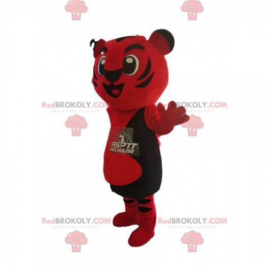 Mascota tigre rojo y negro muy feliz - Redbrokoly.com