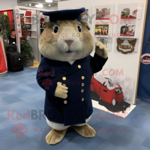 Navy Guinea Pig mascot costume character dressed with a Bermuda Shorts and Shoe clips