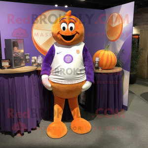 Lavender Orange mascot costume character dressed with a Tank Top and Lapel pins