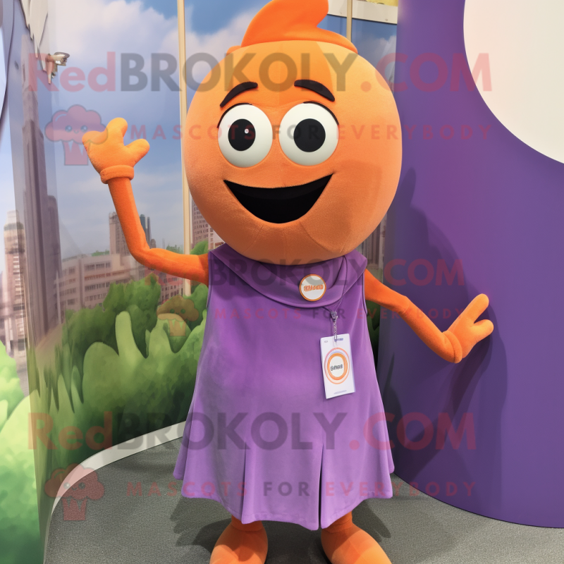 Lavender Orange mascot costume character dressed with a Tank Top and Lapel pins