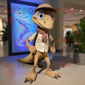 Tan Dimorphodon mascot costume character dressed with a Poplin Shirt and Shoe laces