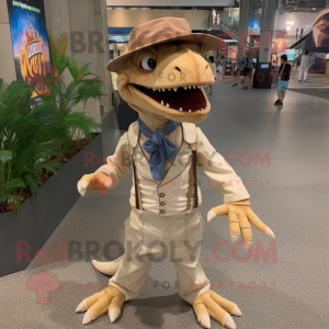 Tan Dimorphodon mascot costume character dressed with a Poplin Shirt and Shoe laces