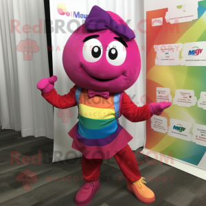 Magenta Rainbow mascot costume character dressed with a Tank Top and Bow ties