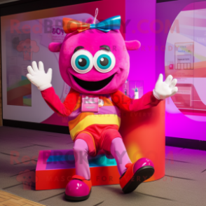 Magenta Rainbow mascot costume character dressed with a Tank Top and Bow ties