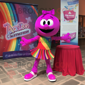 Magenta Rainbow mascot costume character dressed with a Tank Top and Bow ties