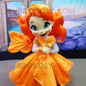 Orange Mermaid mascot costume character dressed with a Blouse and Bow ties