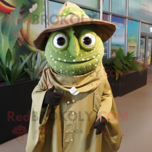 Olive Fish Tacos mascot costume character dressed with a Raincoat and Scarf clips