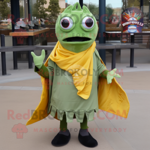 Olive Fish Tacos mascot costume character dressed with a Raincoat and Scarf clips