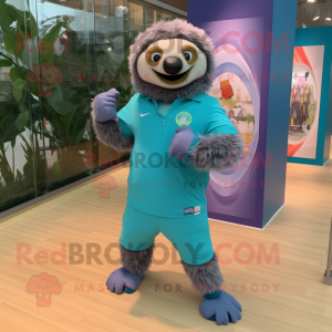 Turquoise Sloth mascot costume character dressed with a Bermuda Shorts and Bracelet watches