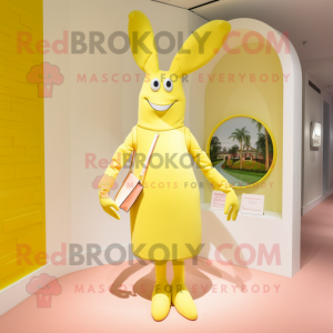 Lemon Yellow Lobster Bisque mascot costume character dressed with a Sheath Dress and Necklaces