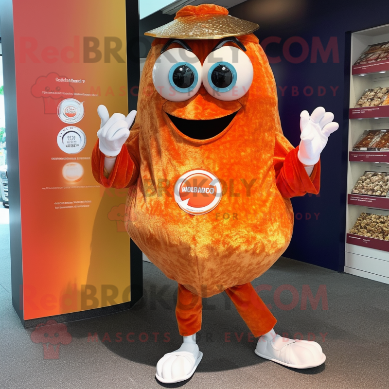 Orange Oyster mascot costume character dressed with a Capri Pants and Coin purses Orange Oyster mascot costume character dressed with a Capri Pants and Coin purses