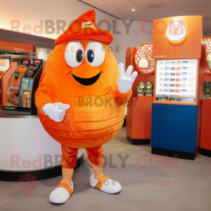 Orange Oyster mascot costume character dressed with a Capri Pants and Coin purses