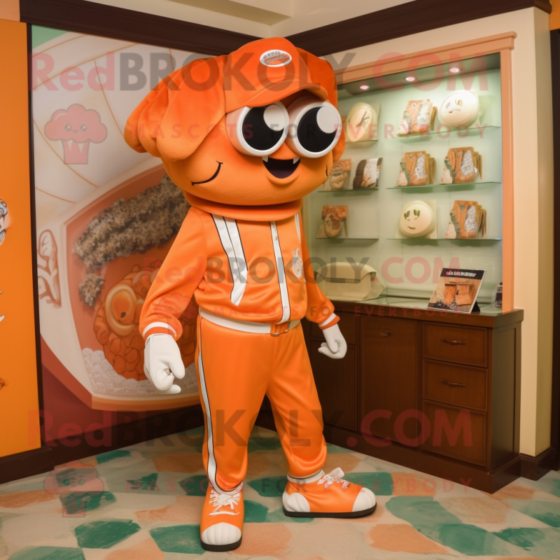 Orange Oyster mascot costume character dressed with a Capri Pants and Coin purses