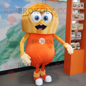 Orange Oyster mascot costume character dressed with a Capri Pants and Coin purses