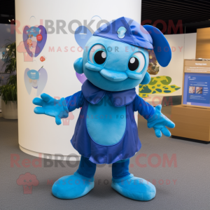 Blue Turtle mascot costume character dressed with a Blouse and Headbands