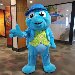 Blue Turtle mascot costume character dressed with a Blouse and Headbands