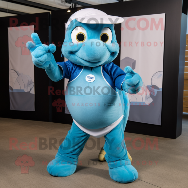 Blue Turtle mascot costume character dressed with a Blouse and Headbands