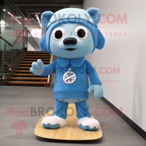 Sky Blue Skateboard mascot costume character dressed with a Parka and Ties
