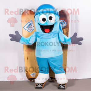 Sky Blue Skateboard mascot costume character dressed with a Parka and Ties