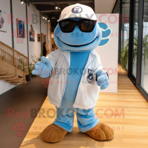 Sky Blue Skateboard mascot costume character dressed with a Parka and Ties