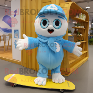 Sky Blue Skateboard mascot costume character dressed with a Parka and Ties
