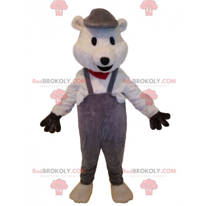 Eisbärenmaskottchen mit grauem Overall - Redbrokoly.com Eisbärenmaskottchen mit grauem Overall - Redbrokoly.com