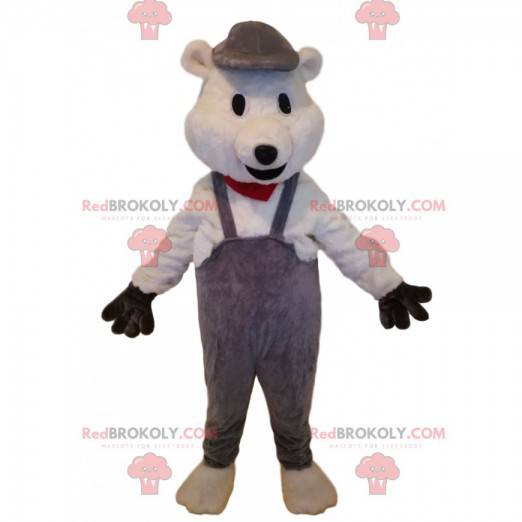 Polar bear mascot with gray overalls - Redbrokoly.com