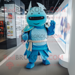 Cyan Samurai maskot kostume...