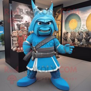 Cyan Samurai maskot kostume...